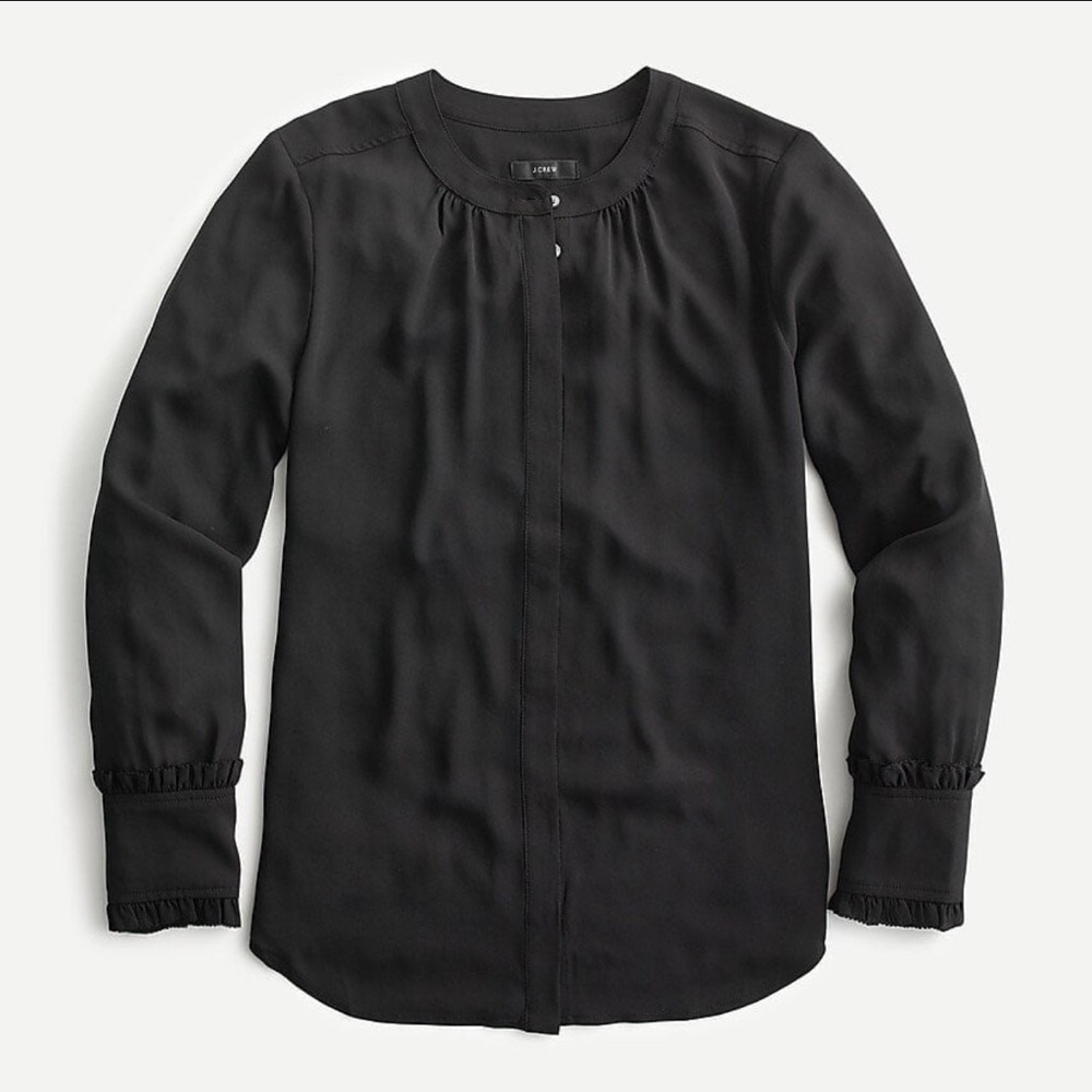 NWT J.Crew Drapey Band-Collar Shirt With Ruffle Cuffs AU278 Black Size XS